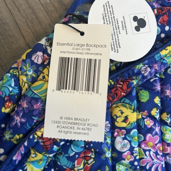 New Vera Bradley Disney Backpack Ariel Floral Deep Ultramarine Little Mermaid - Picture 4 of 7